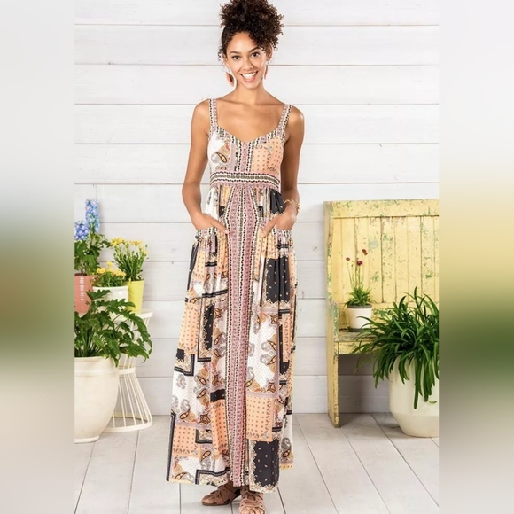 Matilda Jane Adventure Begins Paisley Flowy Cottagecore Maxi Dress Size Medium - Picture 3 of 13